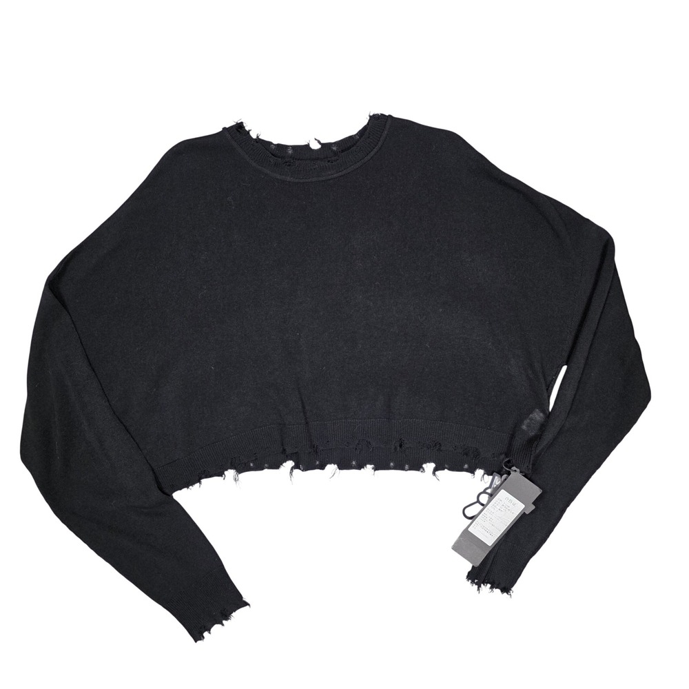 T-yeah Distressed Cropped Sweater Long Sleeve Oversized Free Size Black NEW Edgy